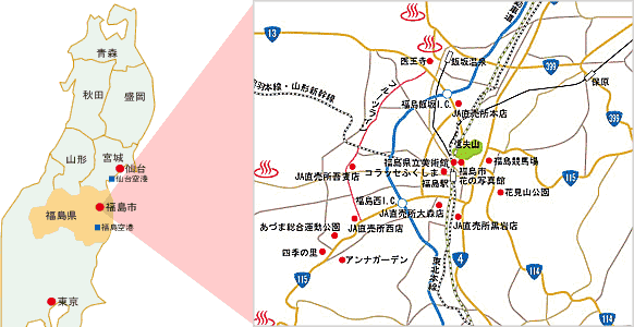 福島市の場所と市街地地図